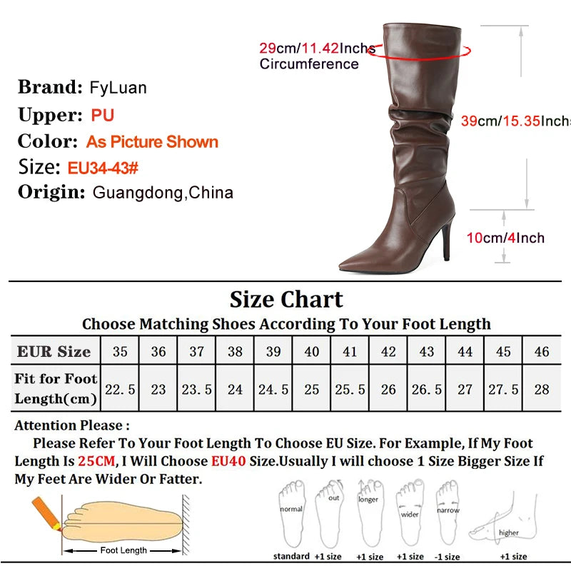 Pleated Stiletto Pointed Toe Boots