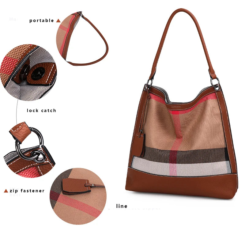 Versatile Large Capacity Plaid Canvas Messenger Bag for Women
