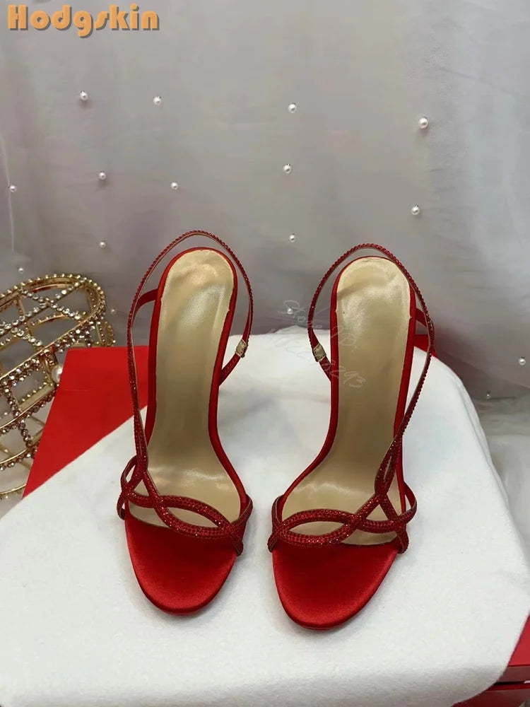 Crystal Strappy Thin Stiletto Heel Sandals for Women