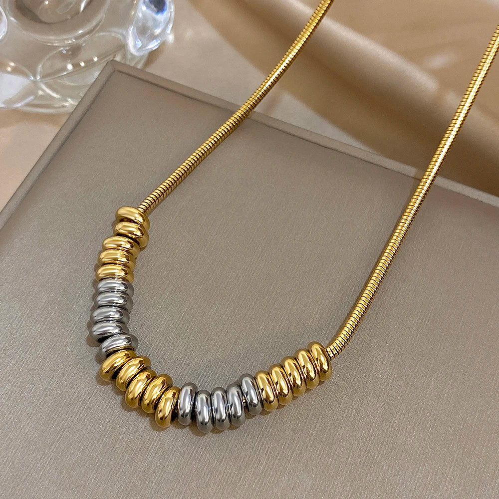 Flashbuy Gold Color Thick Chain Stainless Steel Necklace for Women Fashion Statement Bead Pendant Party Jewelry Accessory