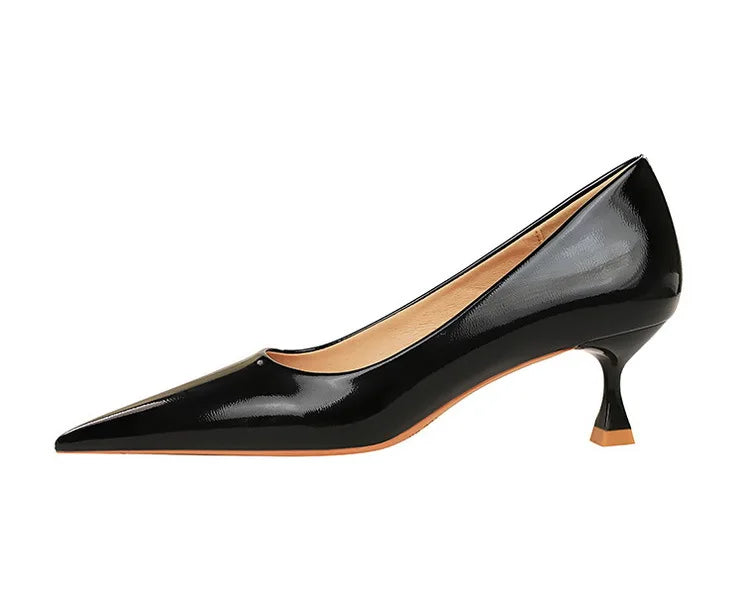 Classic Patent Leather Kitten Heel Office Pumps for Women