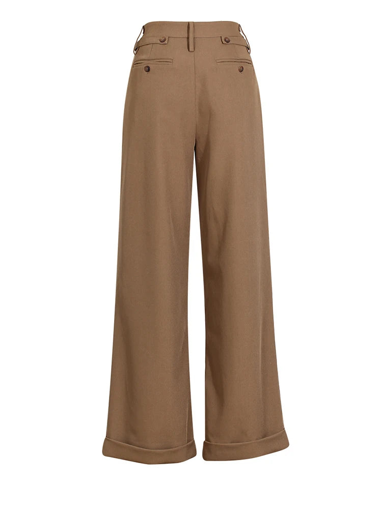 Caramel Shirt and Wide Leg Pants Two Piece Set for Women