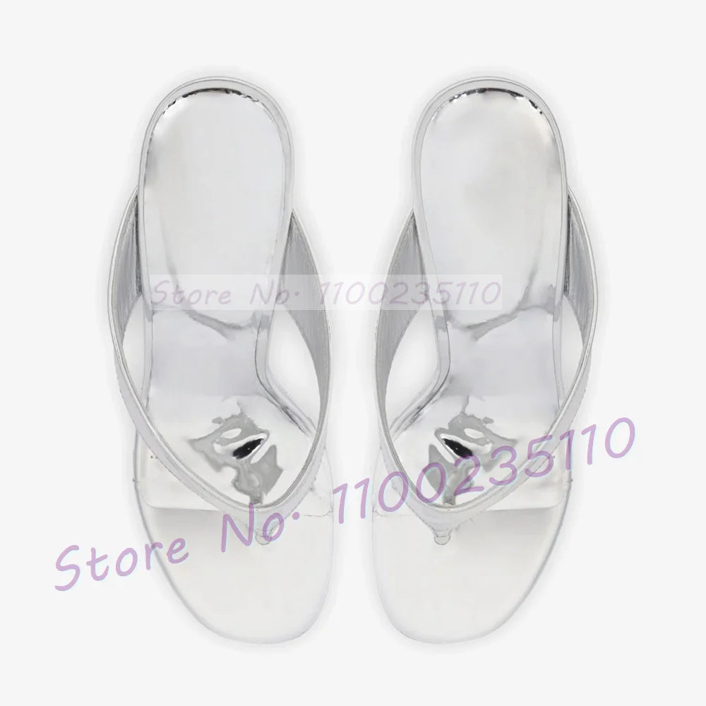 Glossy Patent Leather Thong Mules With Wedge Heel For Women