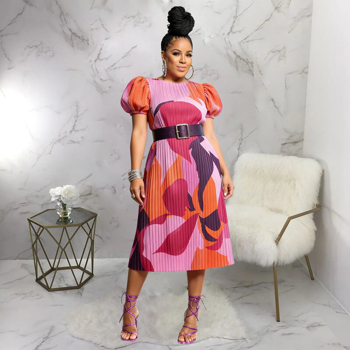 Short Sleeve Slim Fit African Kanga Dress for Women