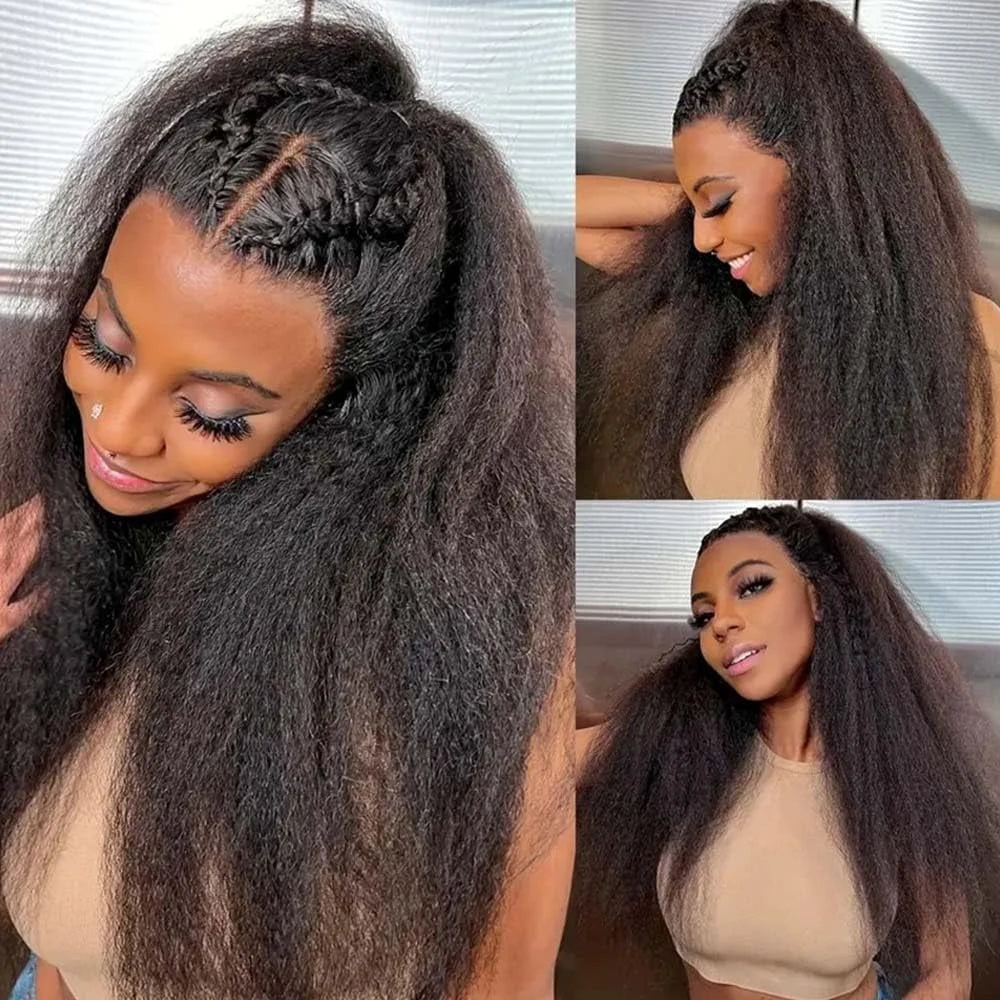 Glueless Kinky Straight Lace Front Human Hair Wig for Women