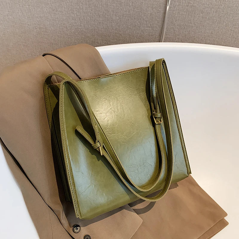Genuine Shiny Leather Large Capacity Tote Bag for Women