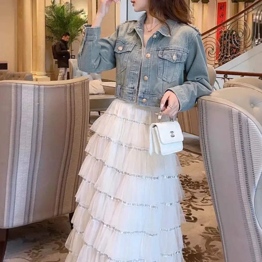 Sequin Layered Mesh High Waist A Line Party Skirt For Women