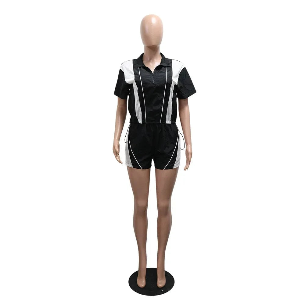 Joskaa 2025 Summer Women's Sporty 2 Piece Set Casual Patchwork Short Sleeve Top and Shorts Matching Tracksuits Y2K Streetwear