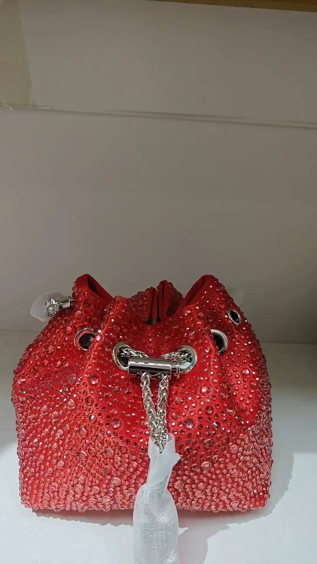 Crystal Shiny Diamonds Bucket Bag Fashion Women Handbag Metal Ring Handle Evening Bag Wedding Party Clutch Purse Crossbody Bag