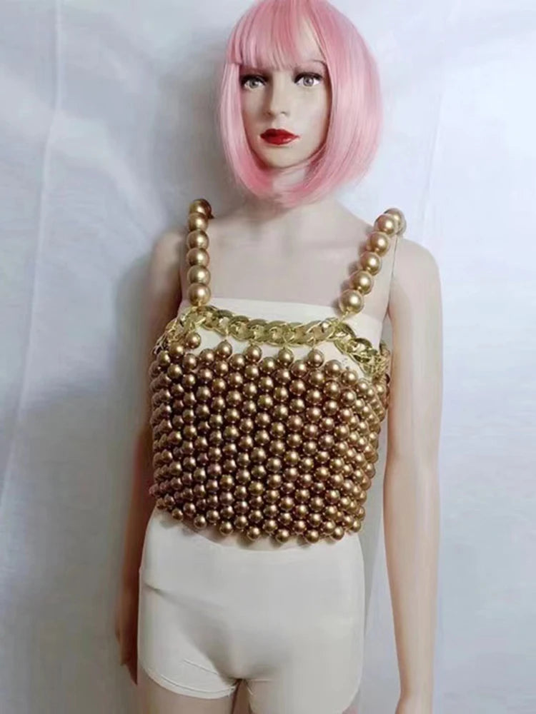 Vintage European Style Pearl And Gold Body Chain For Women