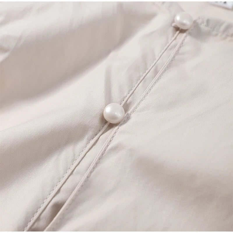 Chic Solid Ruffle Pleated Puff Sleeve Shirt for Women