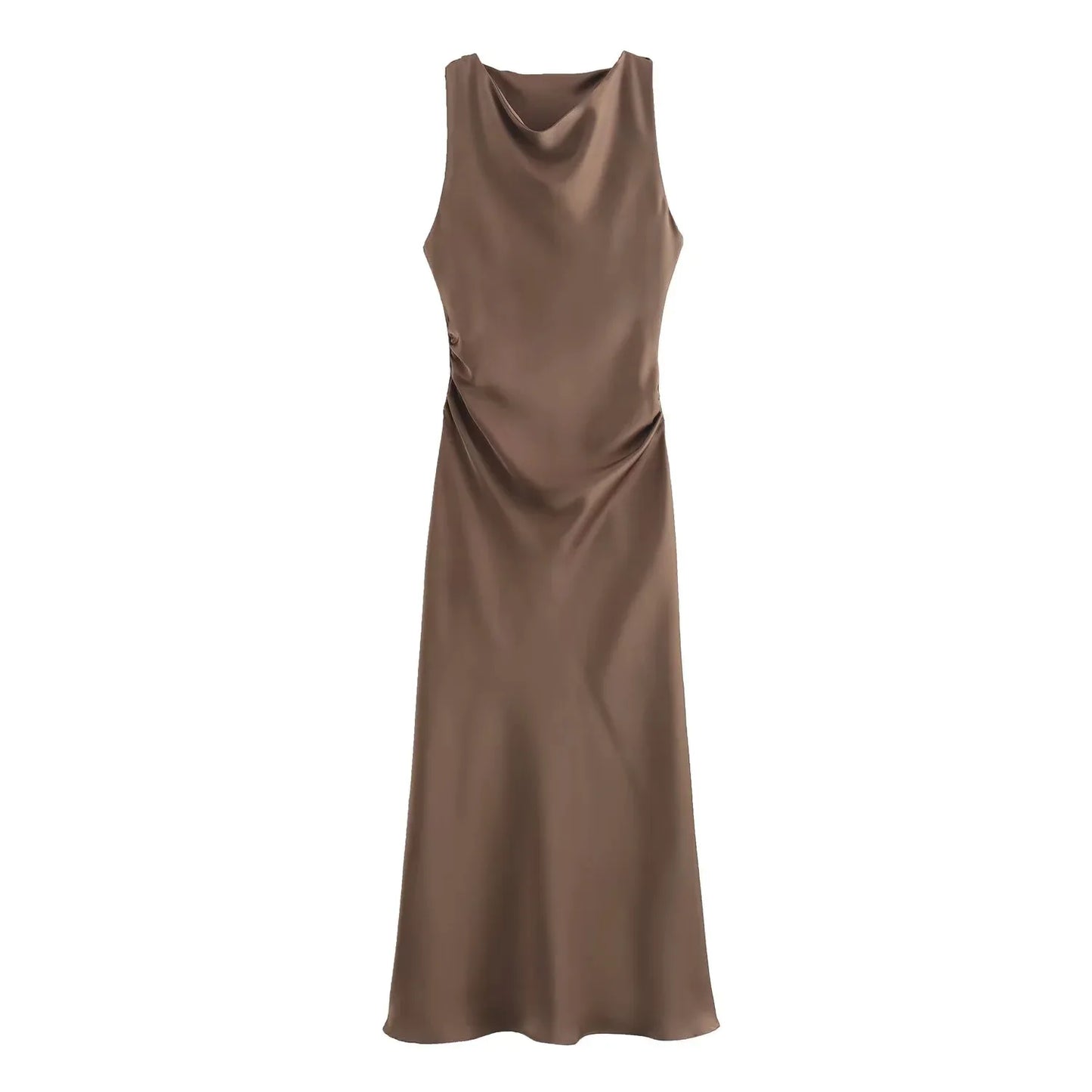 Summer Women's Satin Long Dresses Fashion Sleeveless Elegant Evening Party Dresses