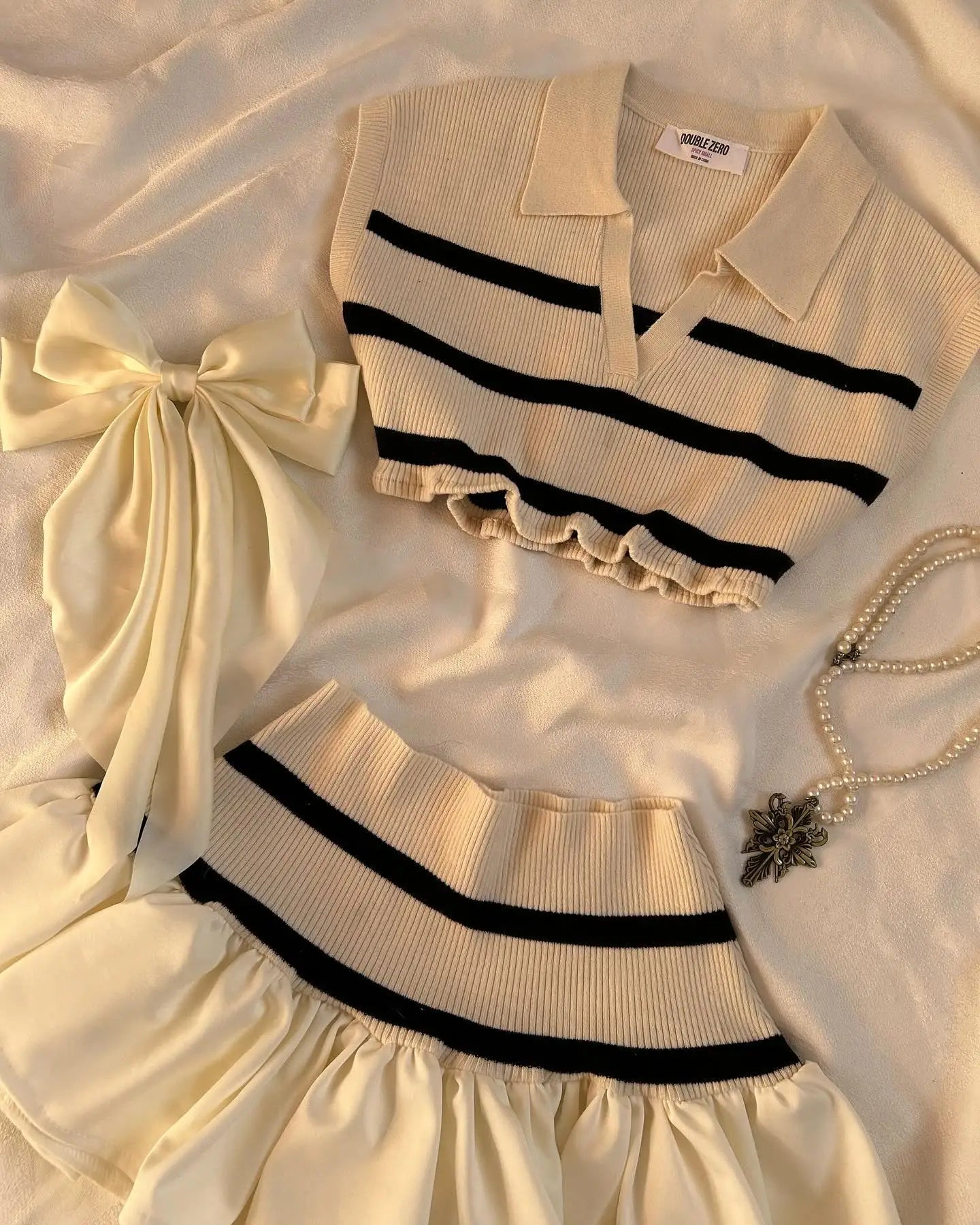 Harajuku Bow Patchwork Knit Set