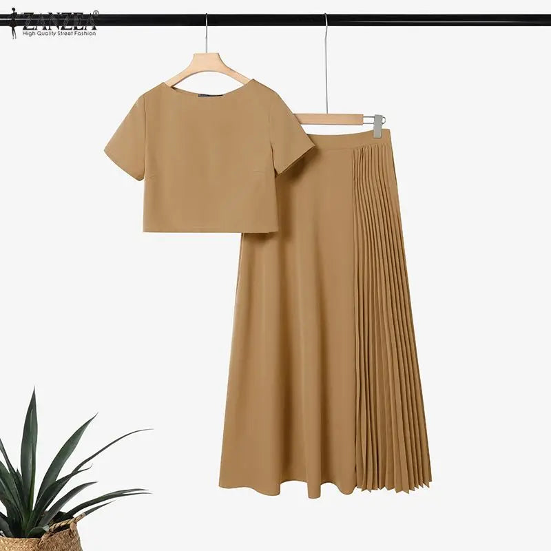 Boatneck Crop Top and Pleated Skirt Set