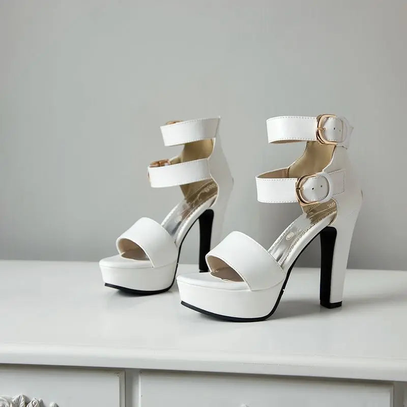 Chunky Platform Sandals with Zipper Buckles for Women