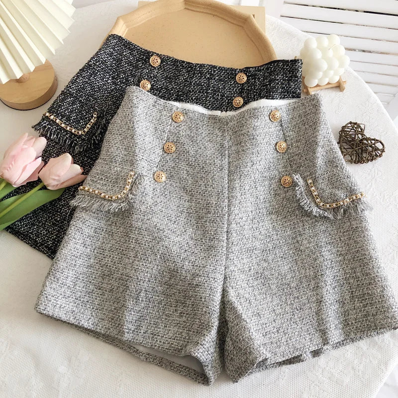 Tweed Double Breasted Tassel Shorts
