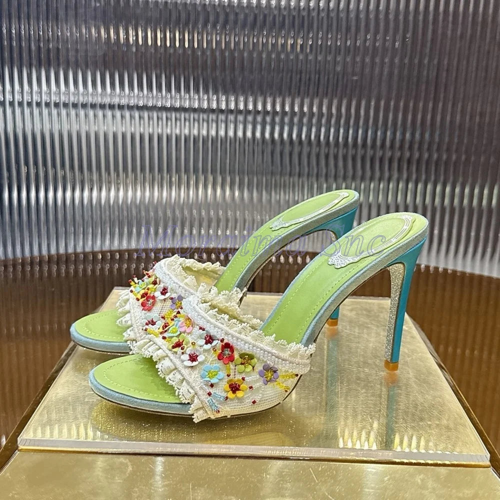 Chic Open Toe Floral Lace Trim Flat Sandals for Women