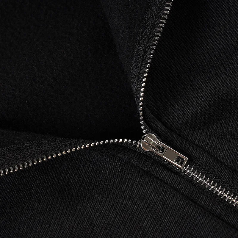 Y2K Winter Fashion Streetwear Women's Black Zip - Up Hoodie With Trendy Casual Long Sleeve Cropped Jacket Style Party