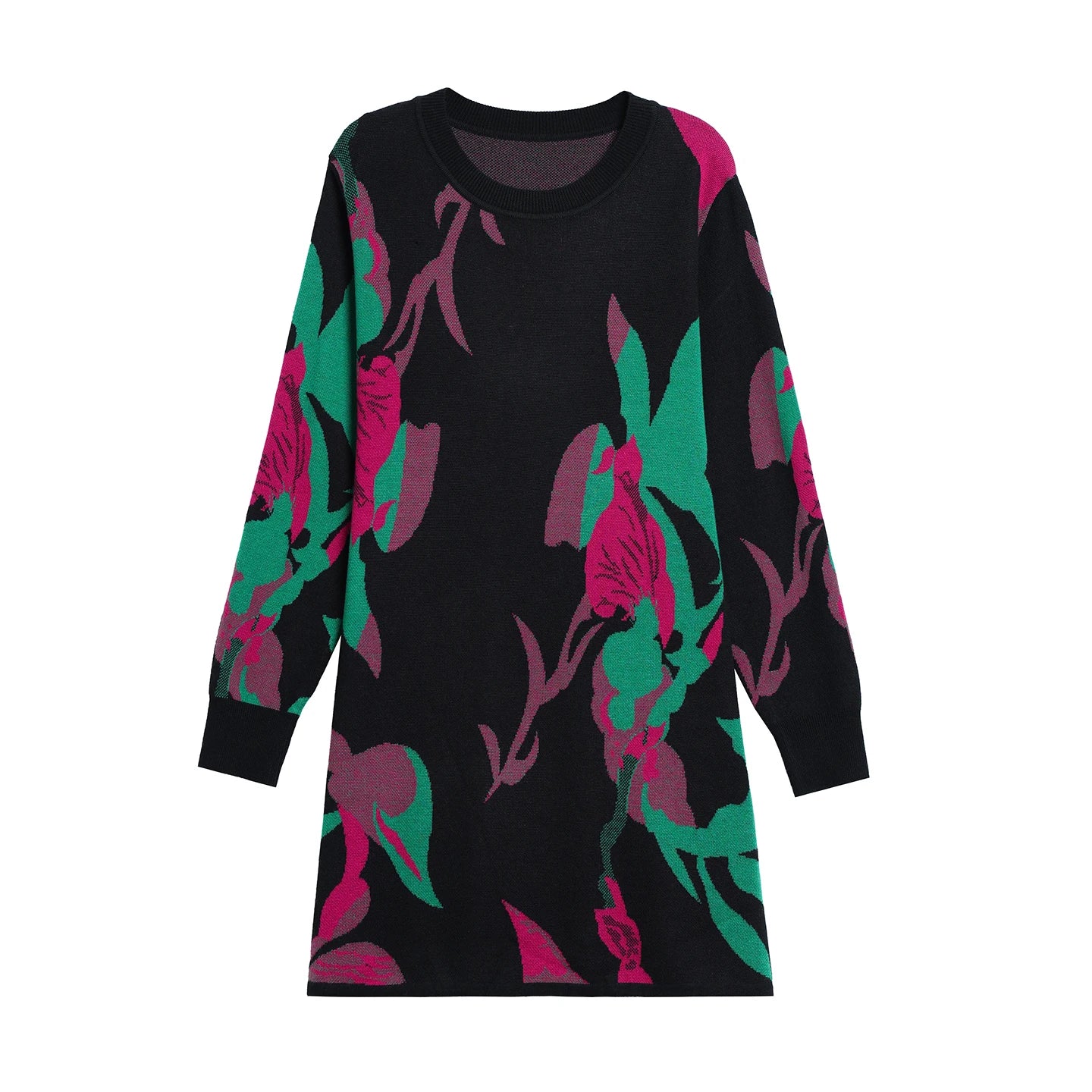 Print Sweater Dress Woman 2025 Autumn Winter Pullover Femme Women Clothing Long Sleeve Top Casual Long Knitwear Sweaters