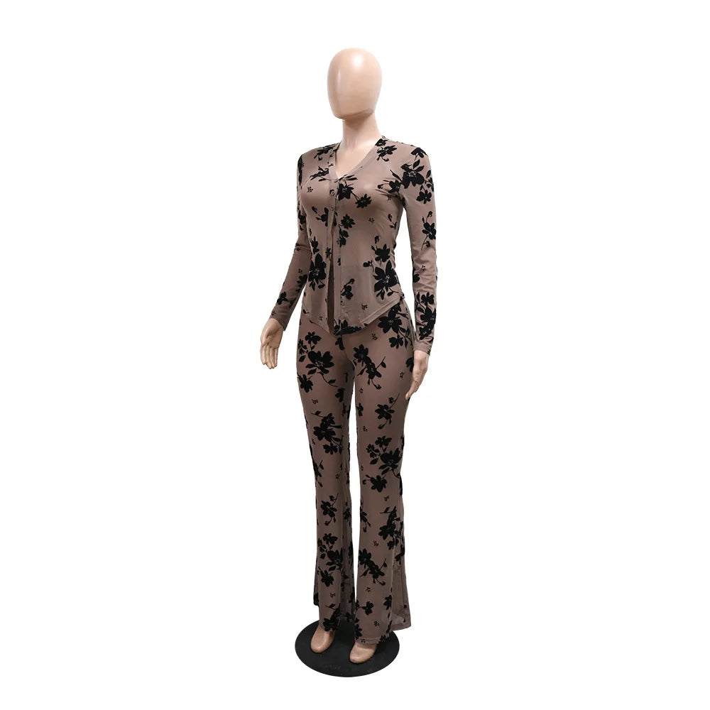 Sheer Floral Mesh Two Piece Matching Set for Women