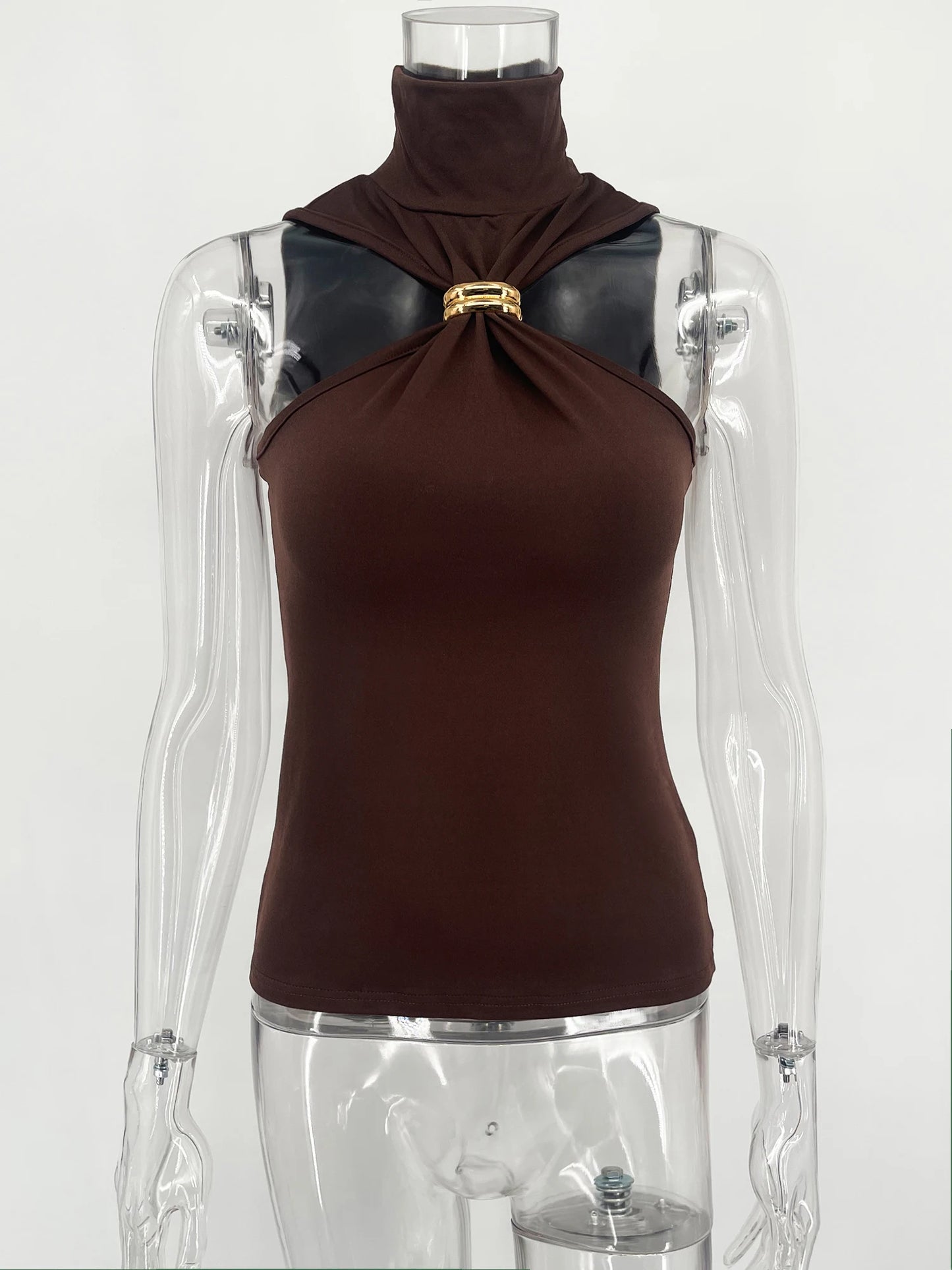 TARUXY Gold Ring Sleeveless Off-shoulder Top Female High Elasticity Fashion Slim Camis Streetwear 2025 New Summer Lady T shirt