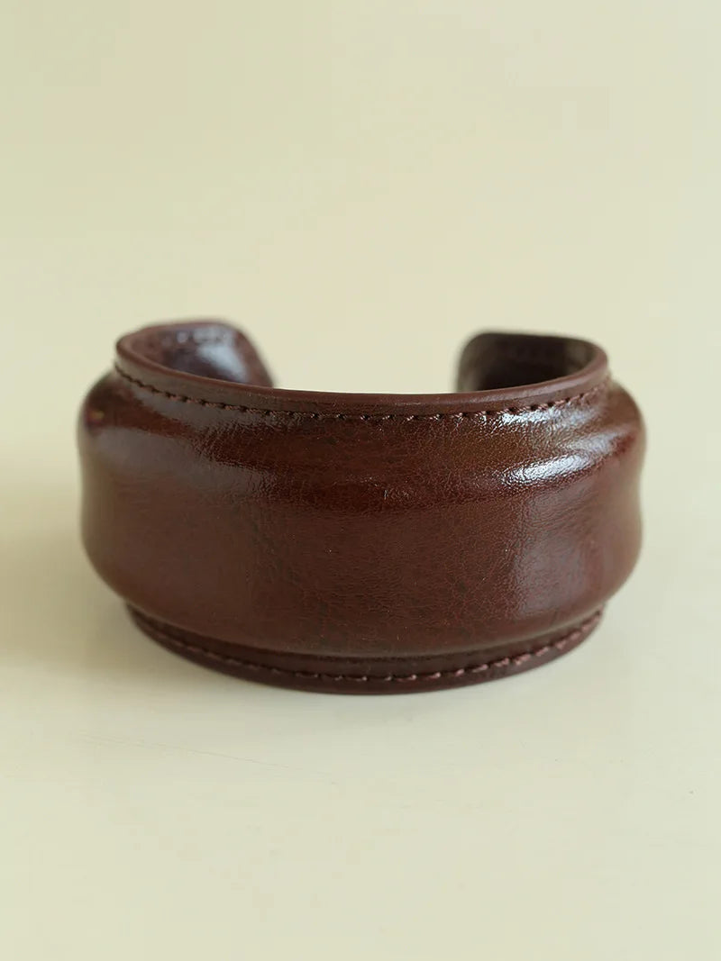 Elegant Minimalist Leather Wide Cuff Bracelet for Women