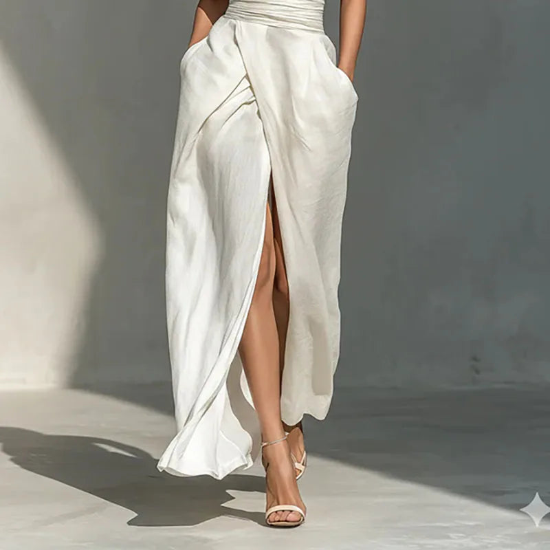 Criss Cross Halter Ruched Slit Maxi Dress for Women