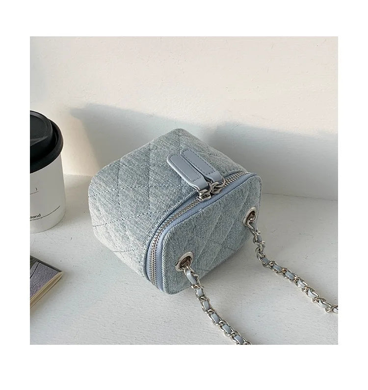 Mini Denim Crossbody Bag with Chain Strap for Women