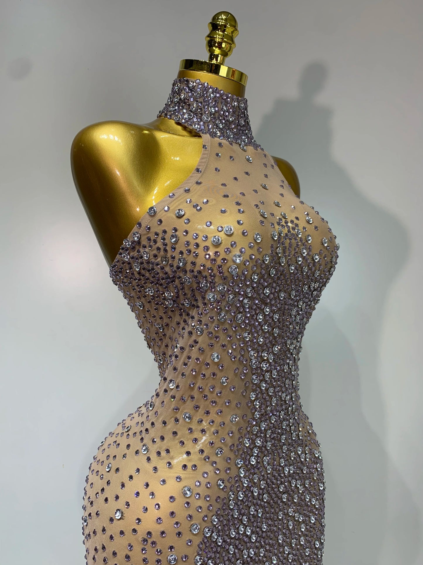 2025 New Sleeveless Mesh See Through Long Dress Sexy Backless Sparkly Rhinestone Dress Celebration Festival Evening Party Gowns