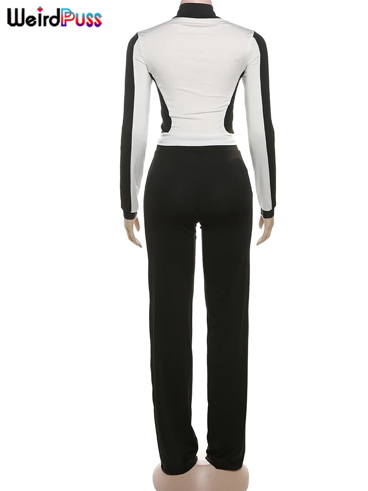 Patchwork Cropped Jacket And Matching Pants Set for Women