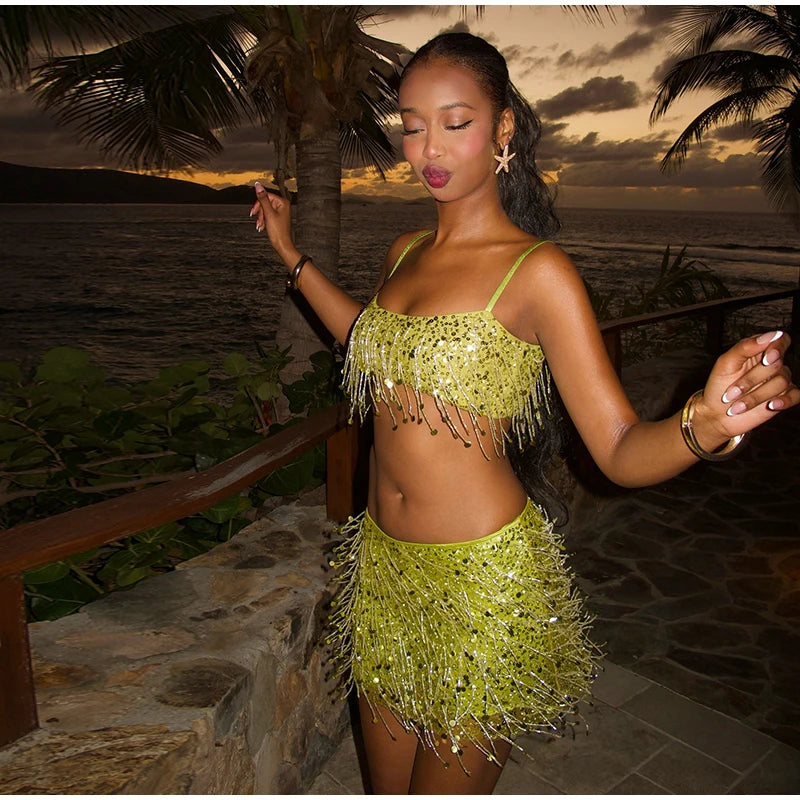 Glitter Strapless Corset and Matching Skirt Set for Women