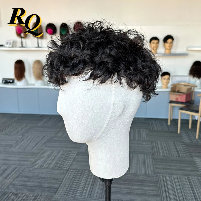 Stylish Curly Pre Cut Remy Human Hair Toupee System For Men