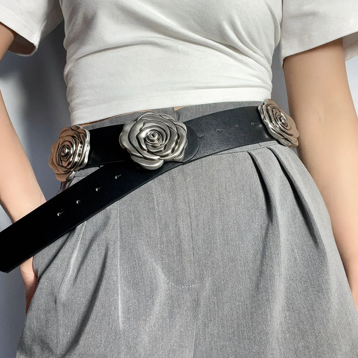 Statement Camellia Floral Wide Waist Belt for Women