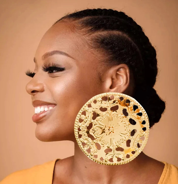 Fashion Jewelry Big Gold Color Round Geometric Earrings Dangle Drop Earrings For Women African Wedding Party Gifts