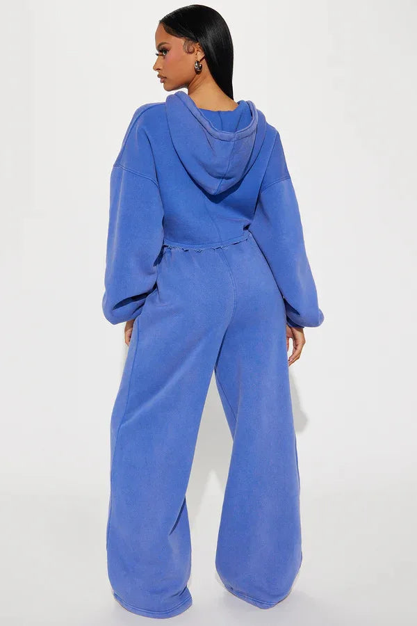 Hooded Cropped Sweatshirt And Long Pants Set for Women