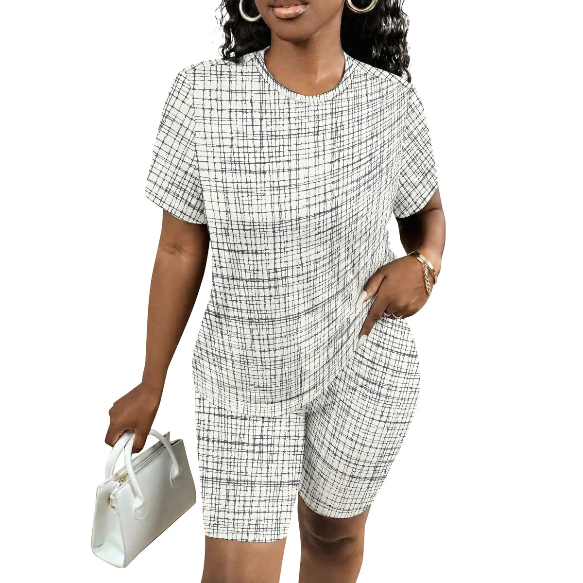 Polka Dot Short Sleeve Tee And Biker Shorts Set for Women