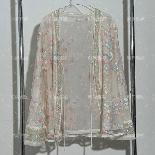 Fashion Heavy Sequin Beaded Women's Versatile Loose Trendy Embroidered Cardigan Top 2025 Autumn New Commuter Jacket