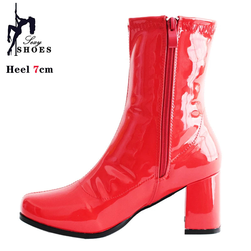 Leather Zip Round Toe Square Heel Ankle Boots for Women