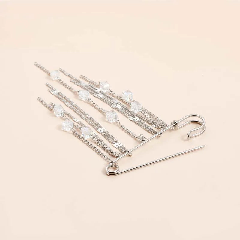 Layered Pearl Heart and Star Tassel Brooch for Women