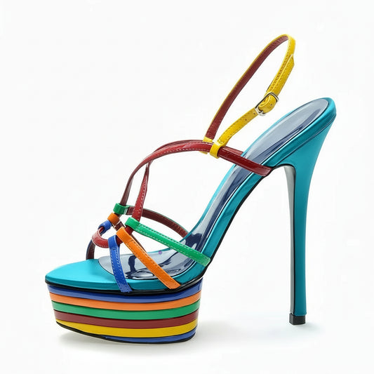 Colorful Striped Ankle Sandals