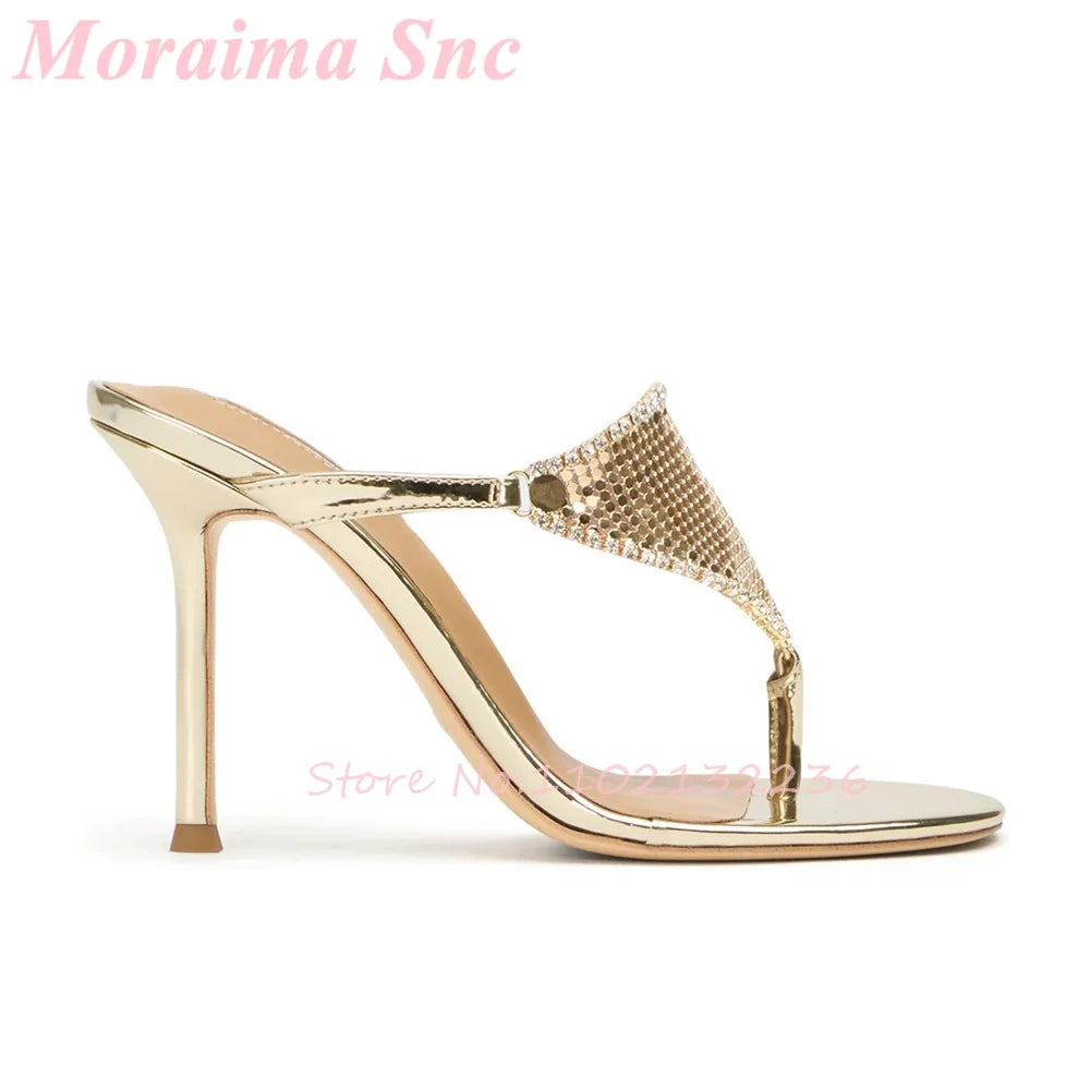Mirror Silver Metallic Stiletto Heel Mule Sandals For Women