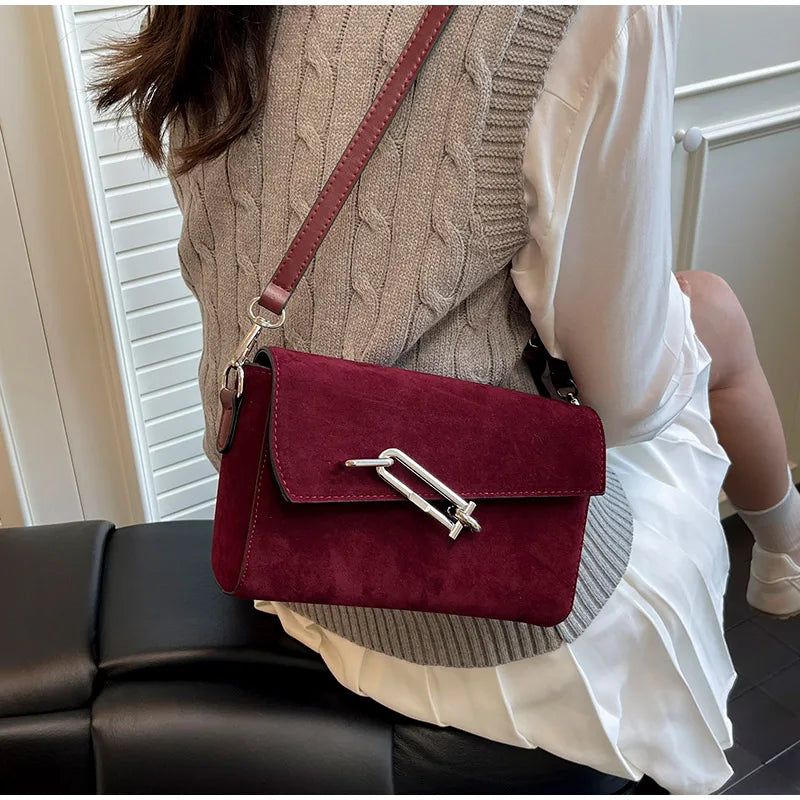 Retro Frosted New Shoulder Bag Women Autumn And Winter Suede High-end Fashion Women's Wallet Versatile Texture Small Square Bag