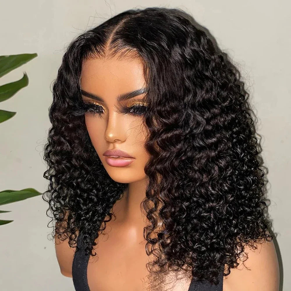 Natural Curly Deep Water Wave Lace Front Bob Wig For Women