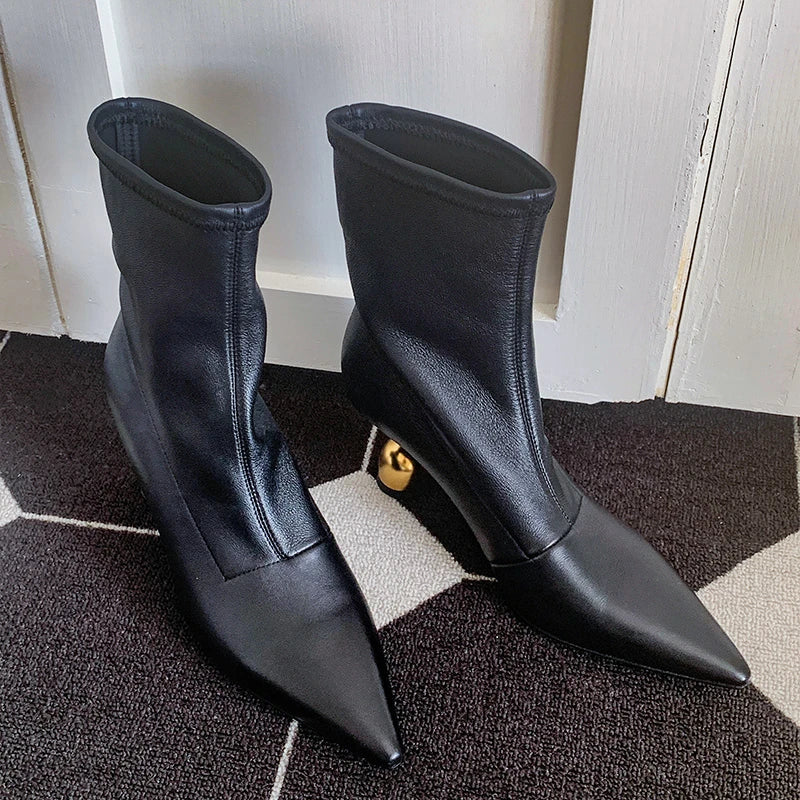 Pointed Toe Pleated Soft Leather Ankle Boots For Women