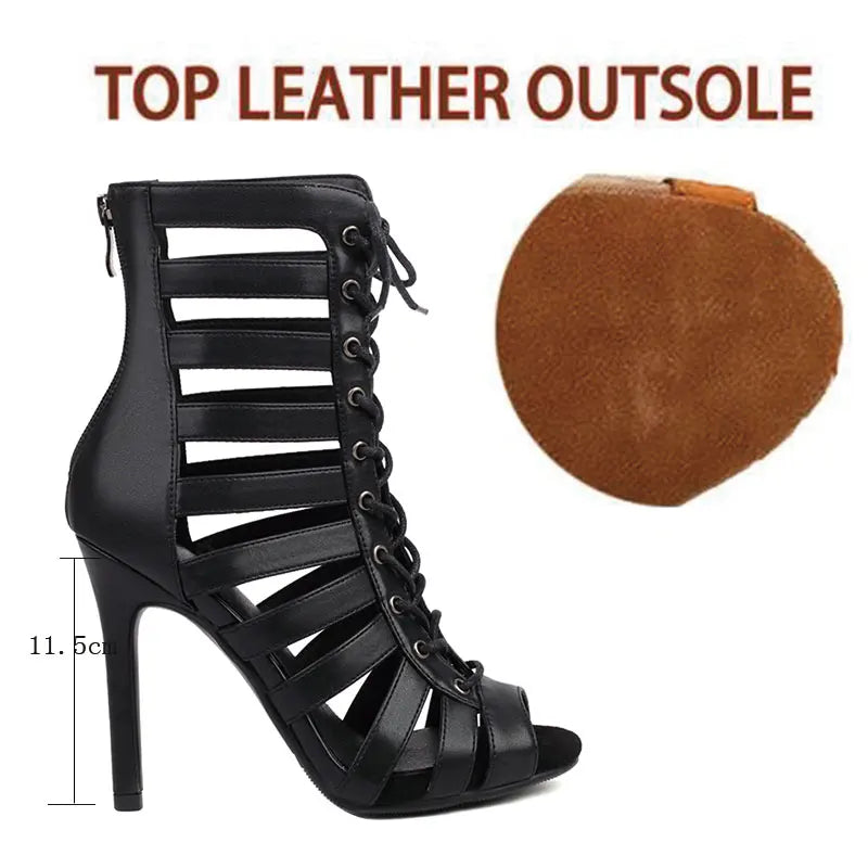 Lace Up High Heel Ballroom Dance Ankle Boots for Women