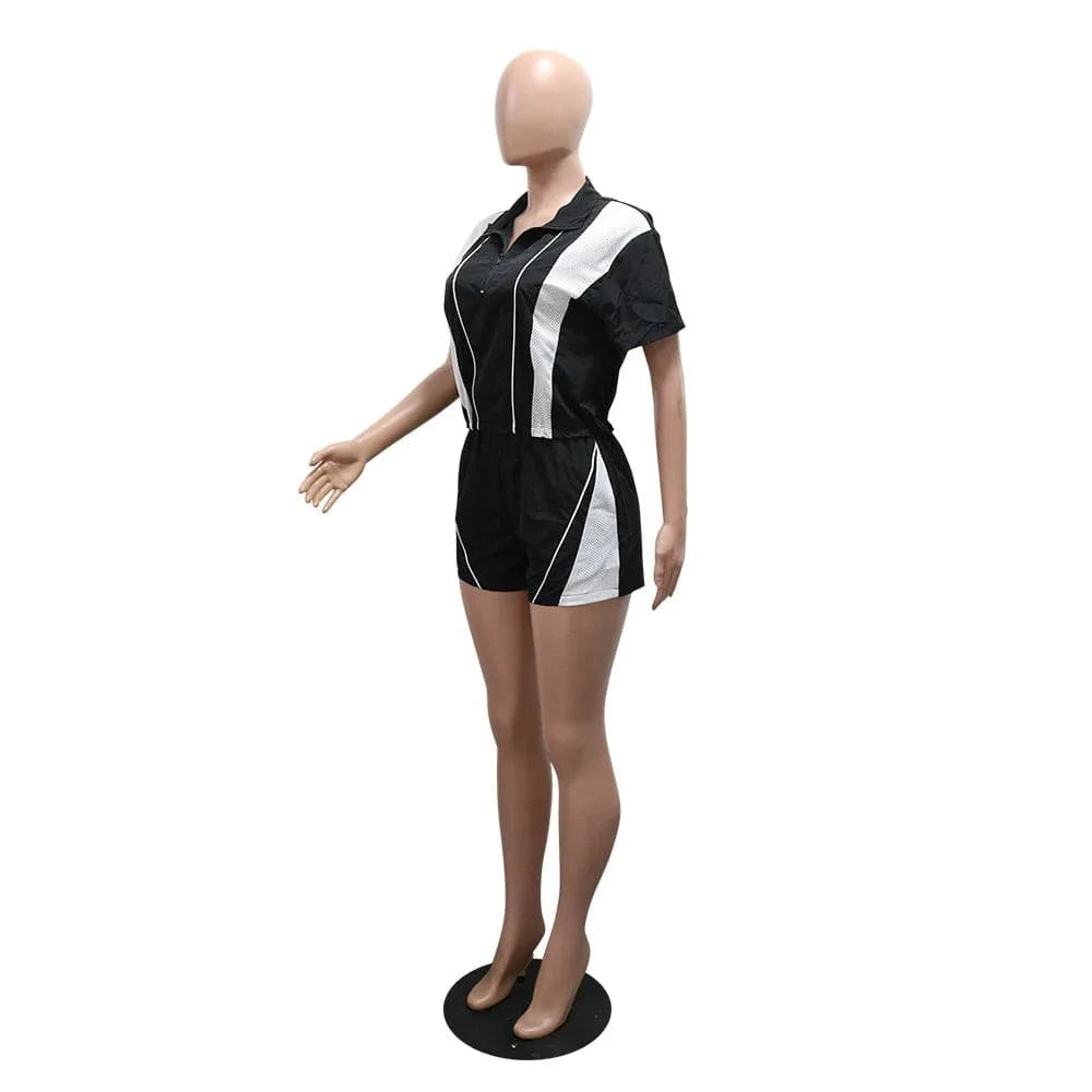 Joskaa 2025 Summer Women's Sporty 2 Piece Set Casual Patchwork Short Sleeve Top and Shorts Matching Tracksuits Y2K Streetwear