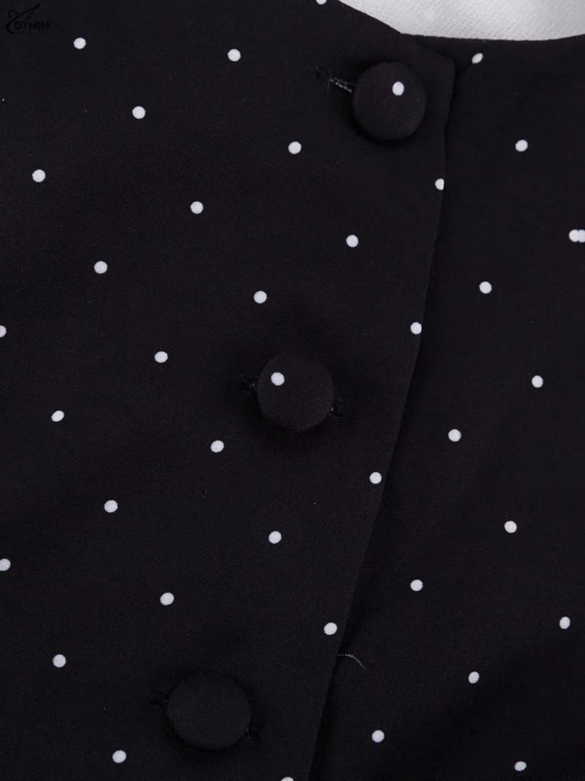 Oymimi Fashion Black Print Two Piece Outfits Woman Elegant Short Sleeve Button Blouses And High Waisted Slim Mid-Calf Skirt Sets