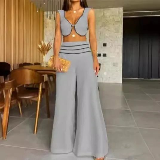 Strapless Waistcoat And Wide-Leg Pants Set for Women
