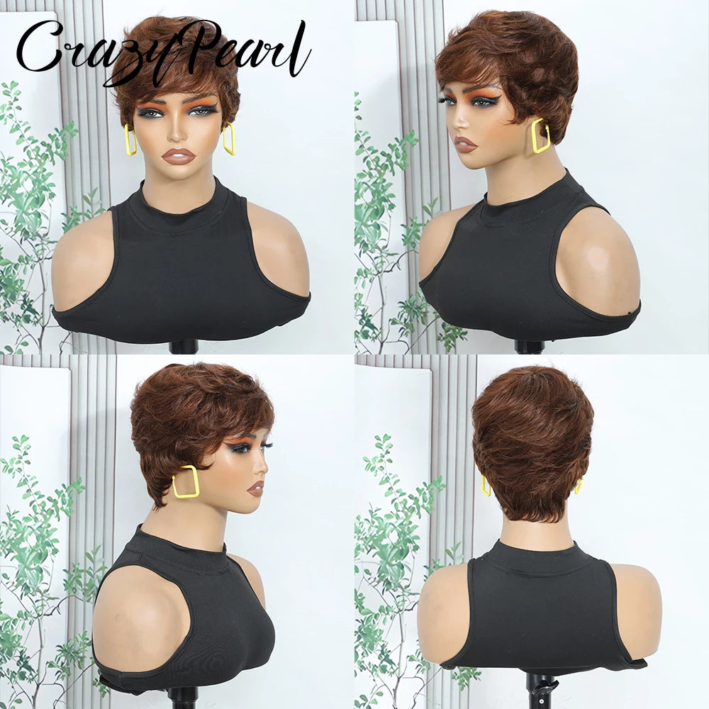 Layered Pixie Cut Human Hair Wig With Bangs for Women