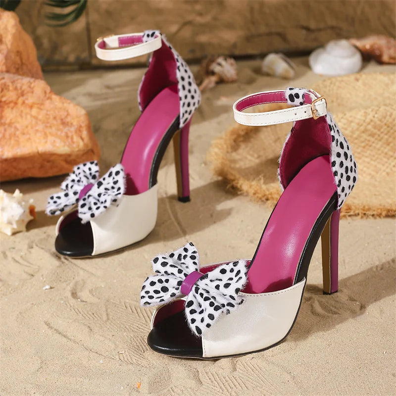 Polka Dot Bowknot Peep Toe Ankle Strap Sandals for Women